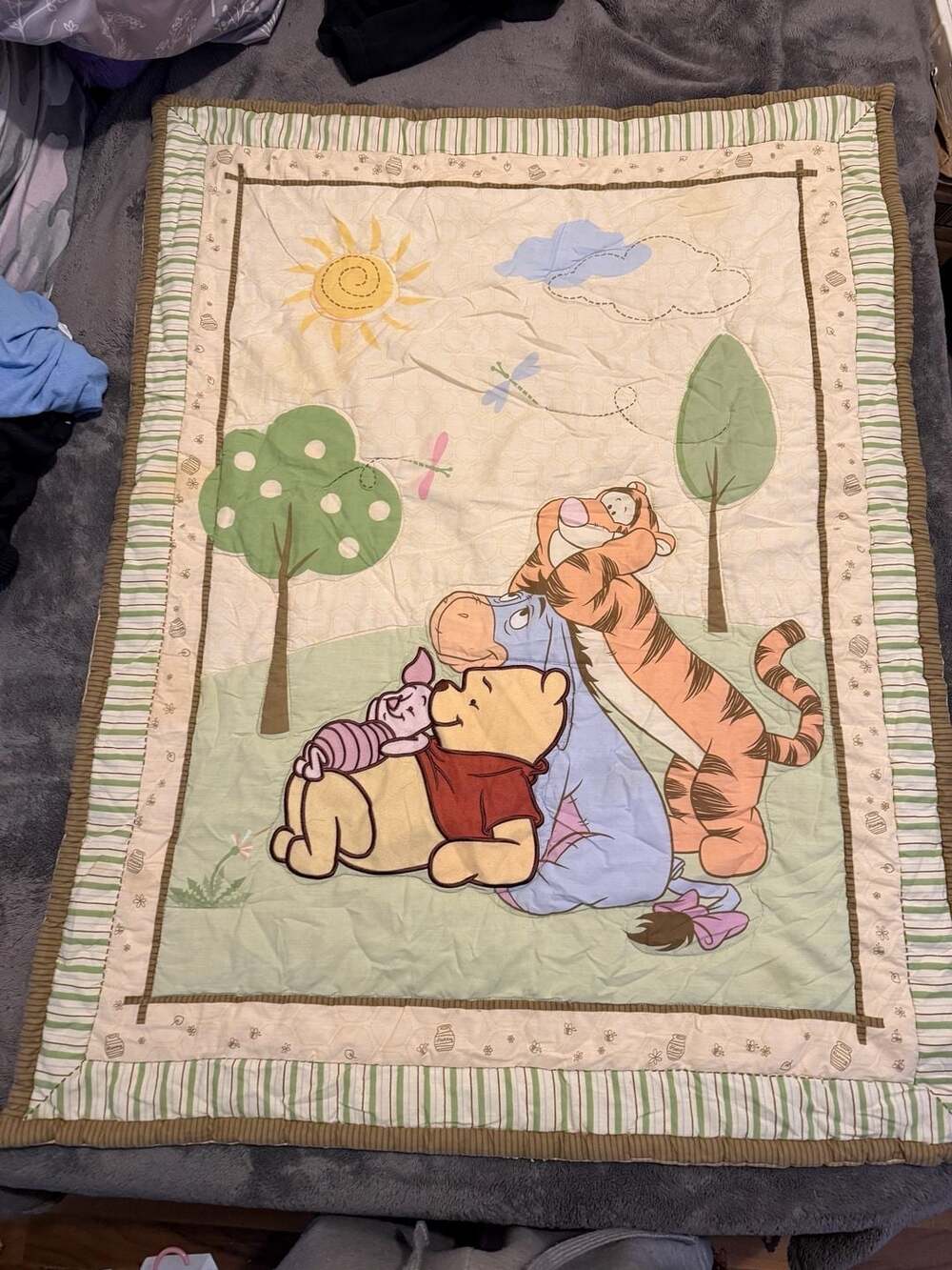 Disney Classic Winnie The Pooh Tigger Piglet Eeyore Baby Crib Quilt Blanket